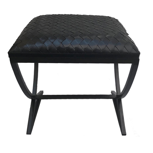 Black Leather Ottoman front