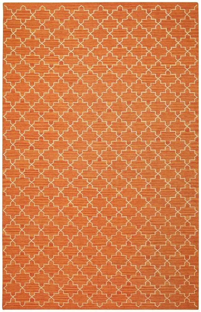 Dhurry Wool Geometric Orange Rug (185 x 270cm)