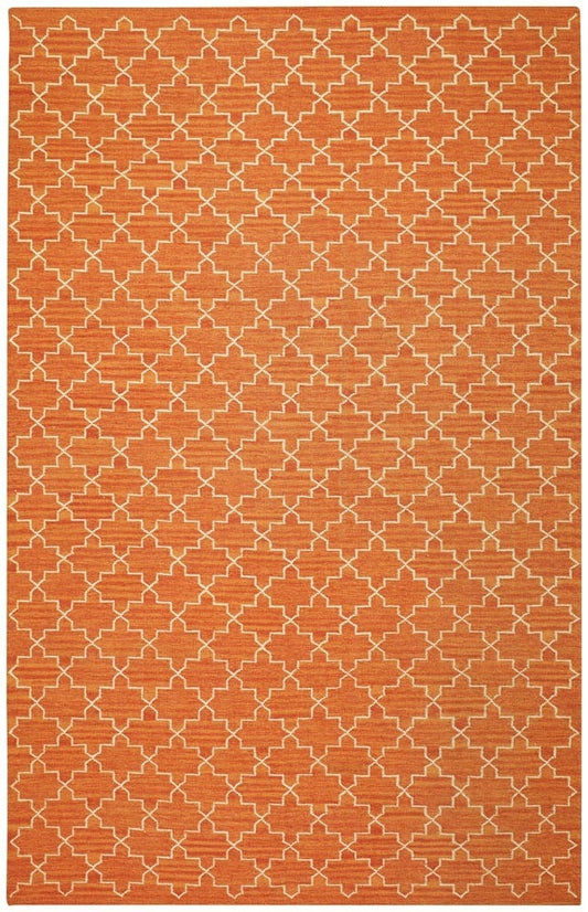 Dhurry Wool Geometric Orange Rug (185 x 270cm)