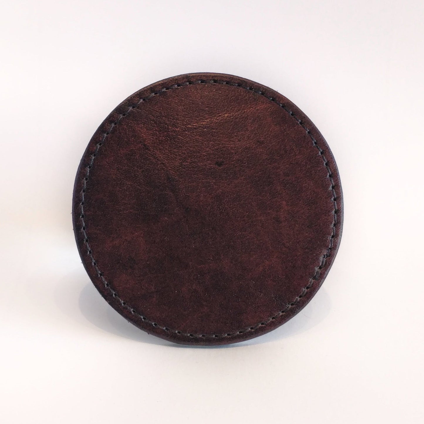 6 Round Leather Coaster Set - Dark Brown