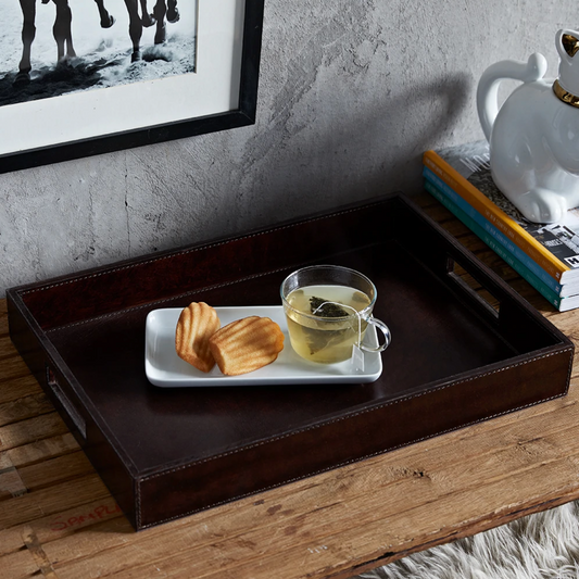 Leather Tray Oblong  - Dark Brown