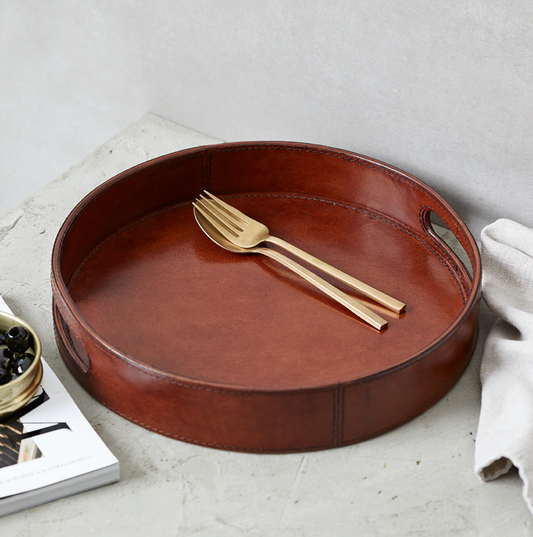 Leather Tray Small Round - Cognac