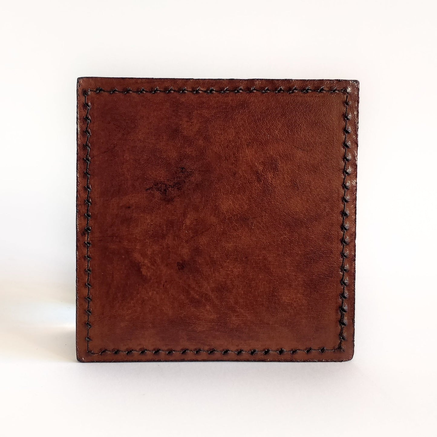 6 Square Leather Coaster Set - Cognac