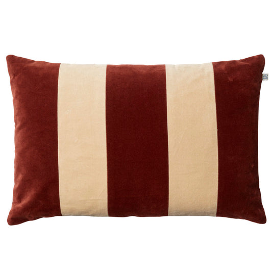 Debra Dark Chilli Red/Beige Stripe Velvet Cushion