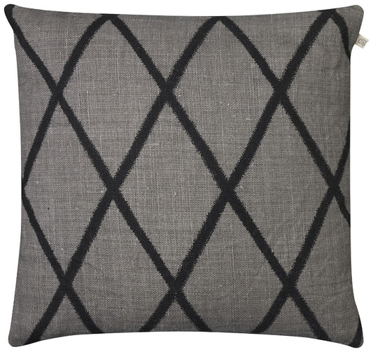Ikat Orissa Grey/Black Linen Cushion