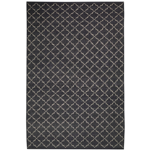 Dhurry Wool Geometric Dark Grey/Off White Rug (180 x 272cm)