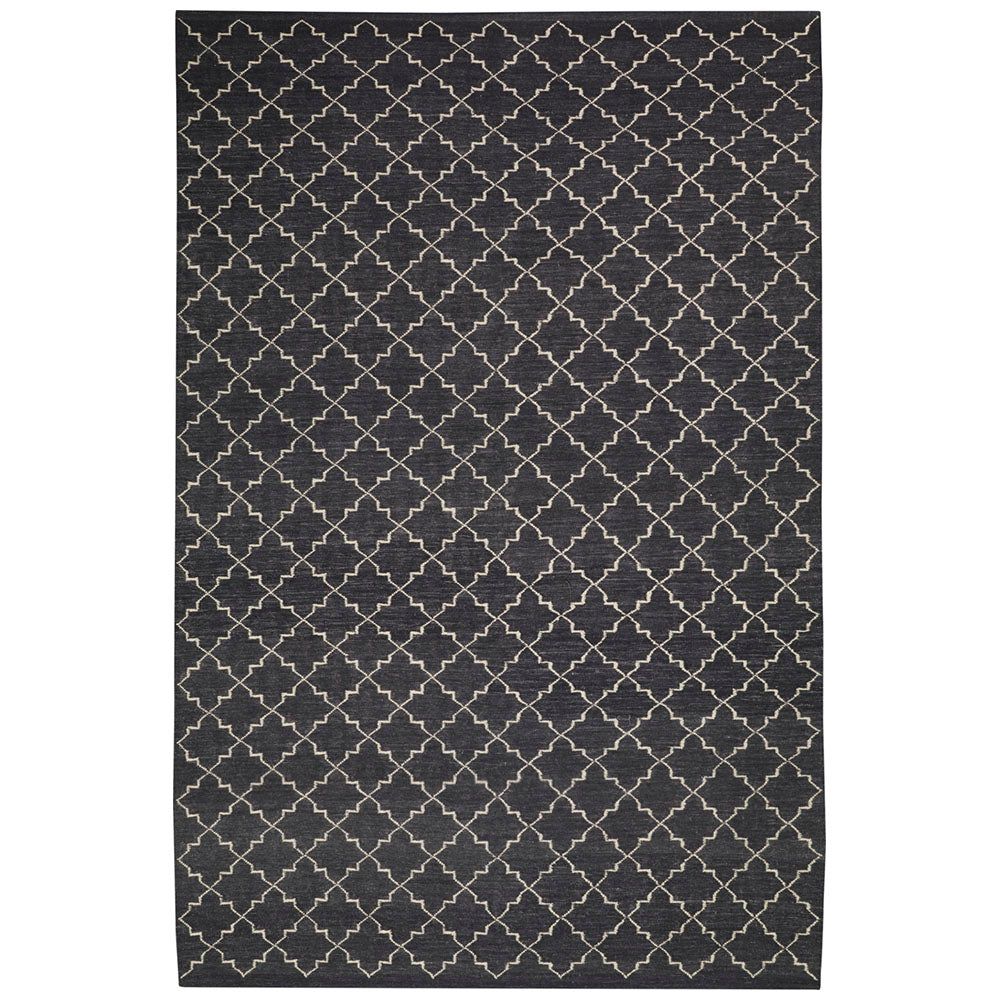 Dhurry Wool Geometric Dark Grey/Off White Rug (235 x 325cm)